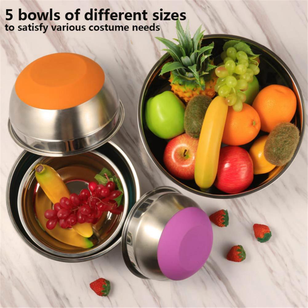 Stainless Steel Mixing Bowls Set Whisking Mixing Bowls With Lid Non Slip Silicone Bottom Salad Basin For Salad Cooking Baking