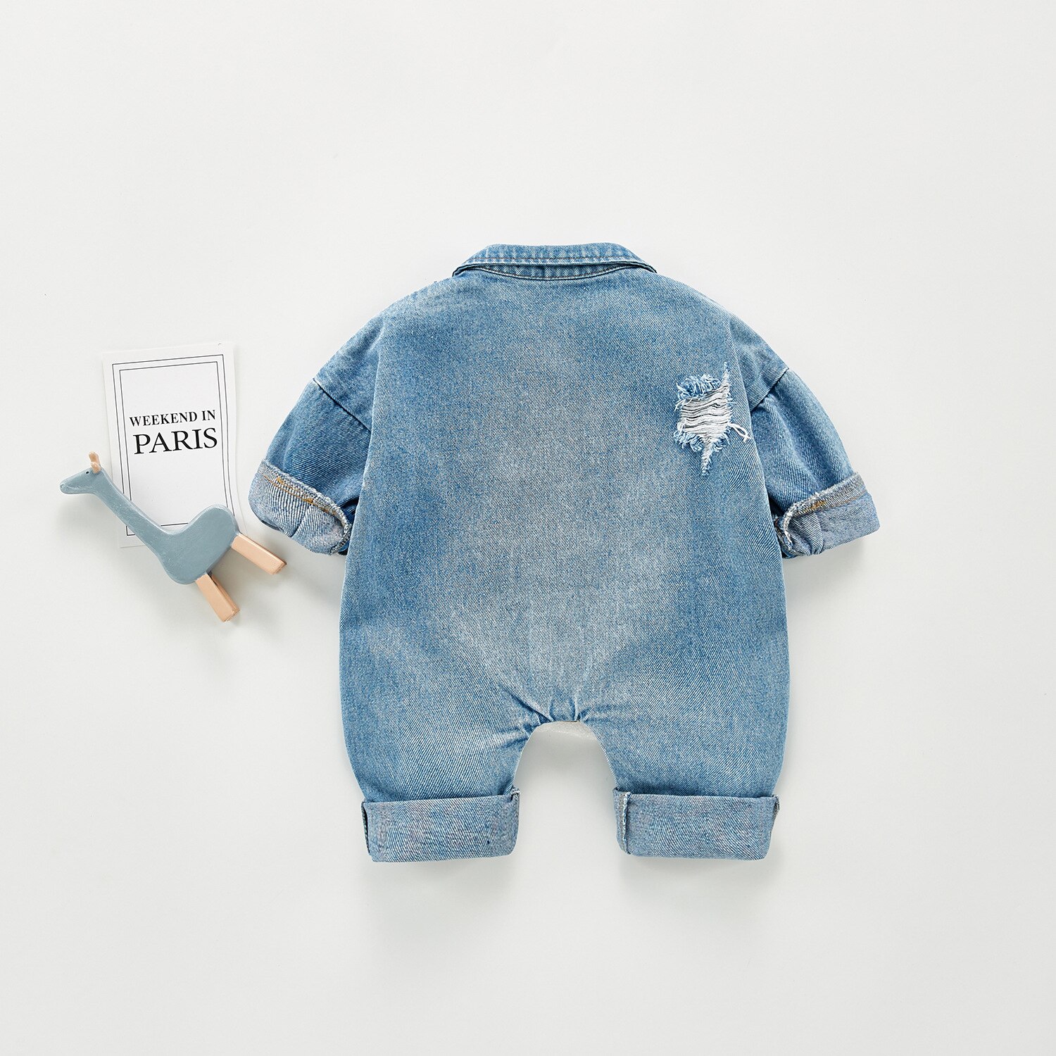 5223 baby herfst denim jumpsuit lange mouwen jongens en meisjes overall gebroken gat een stuk kleding kinderen bovenkleding