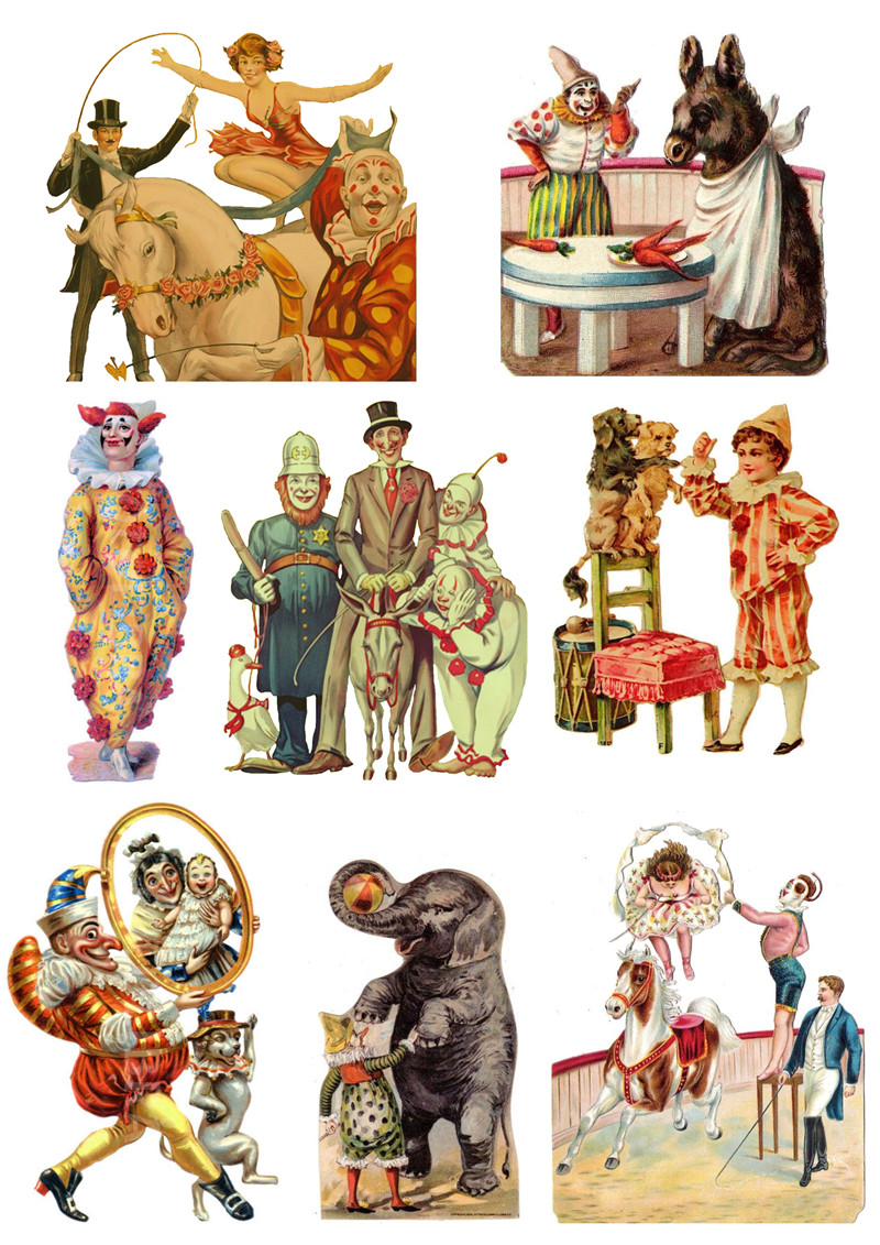 Retro Circus Clown Stickers Crafts And Scrapbooking stickers book Decorative sticker DIY Stationery: F 8PCS