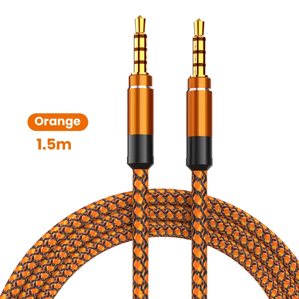 Robotsky 1.5M Jack 3.5Mm Audio Kabel Nylon Vlecht 3.5Mm Auto Aux Kabel Hoofdtelefoon Extension Code Voor Telefoon MP3 Auto Headset Speaker: Orange