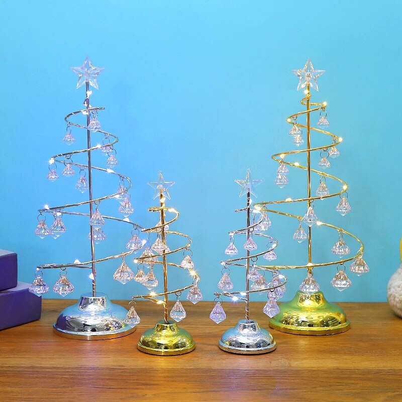 Crystal Kerstboom Verlichting Metalen Santa Boom Met Acryl Hanger Lichtgevende Ornament Jaar Cadeau Voor El