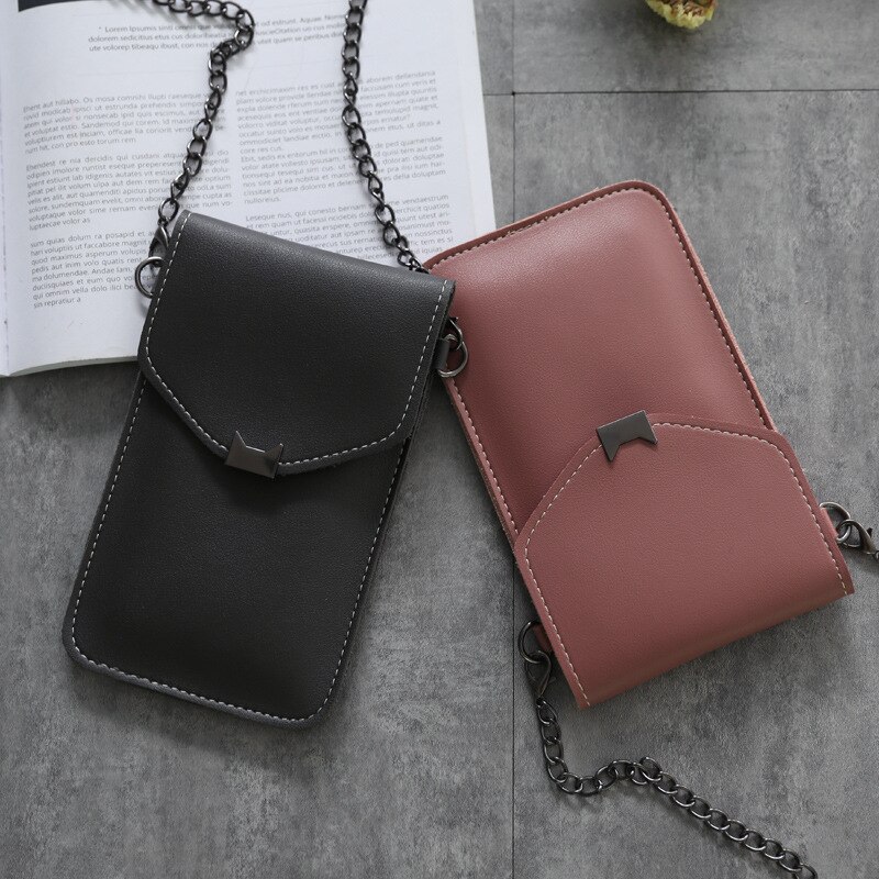 Saco do mensageiro da corrente das mulheres da tela de toque transparente da orelha do gato retro simples saco do telefone móvel sacos pequenos da aleta mini bolsa de ombro