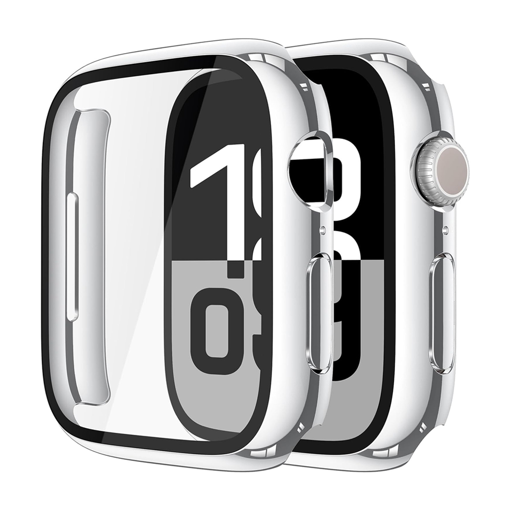 Screen Protector Voor Apple Horloge Case Serie 10 9 SE 8 7 6 5 4 46mm 42mm 45mm 44mm 40 41mm PC Bumper + Gehard Glas iWatch Cover: WHITE / 1 inch