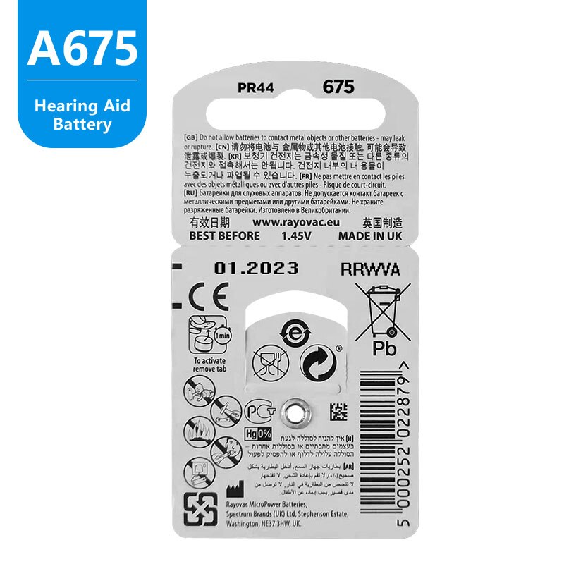 120 PCS Rayovac Piek Gehoorapparaat Batterijen Zink Air 675A 675 A675 PR44 !