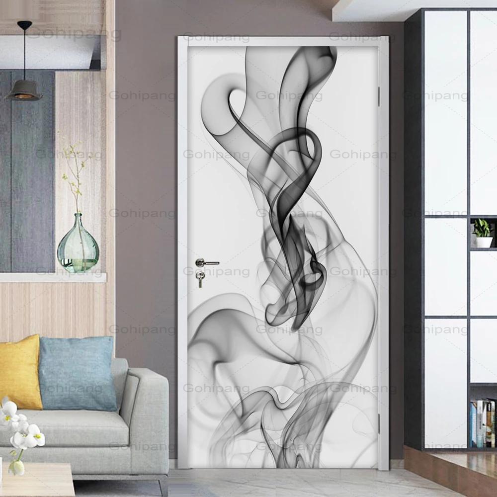 3D Abstract Smoke Door Sticker Waterproof Self Adhesive Wall Decals Photo Mural Wallpaper Living Room Bedroom Door Decoration