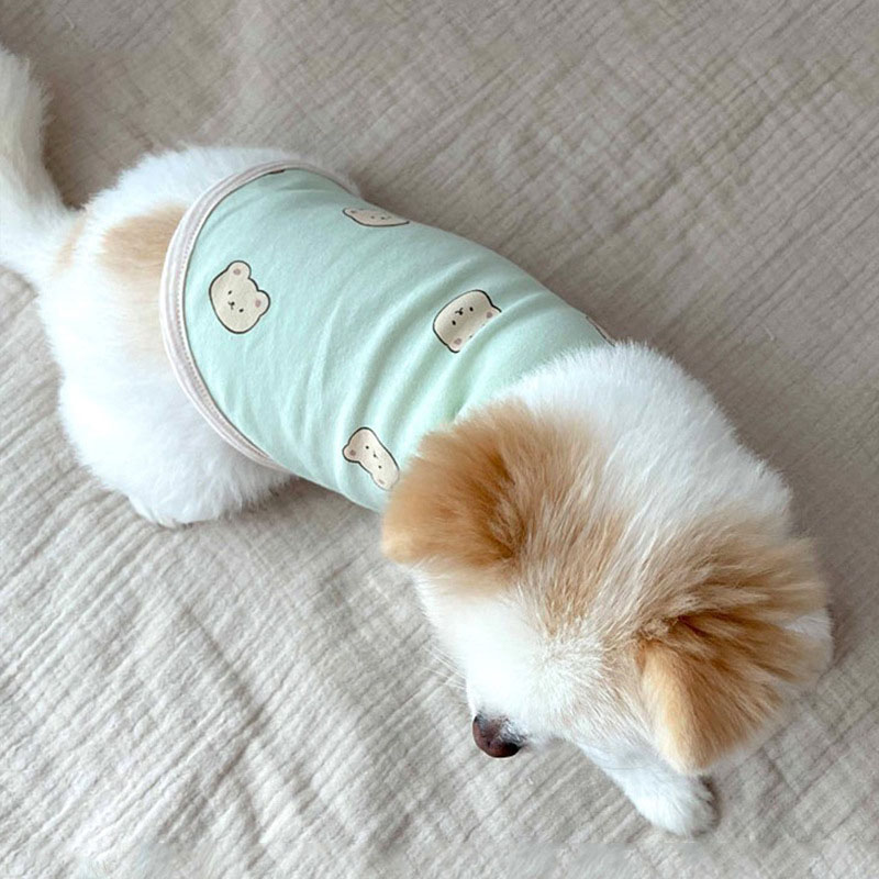 Cute Pet Dog Clothes Summer Cartoon Bear Dogs Vest Cotton For Puppy Small Medium Thin Clothing French Bulldog Ropa Perro Pug: Green / M
