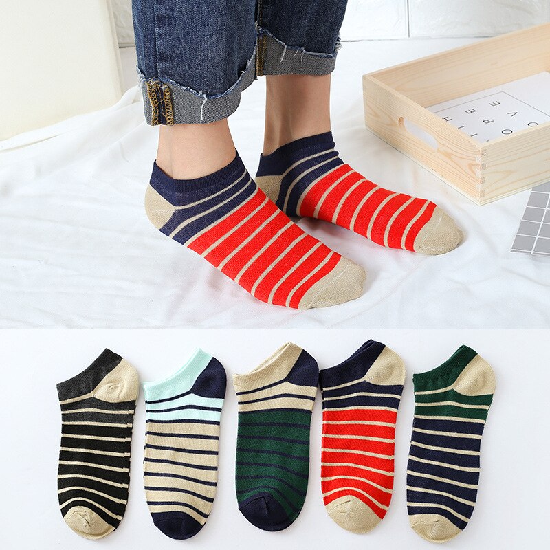 5 Pairs/Lot Men Mixed Color Cotton Socks Free Size Casual No Show Ankle Socks Male Summer Autumn Breathable Socks Men: Style 5