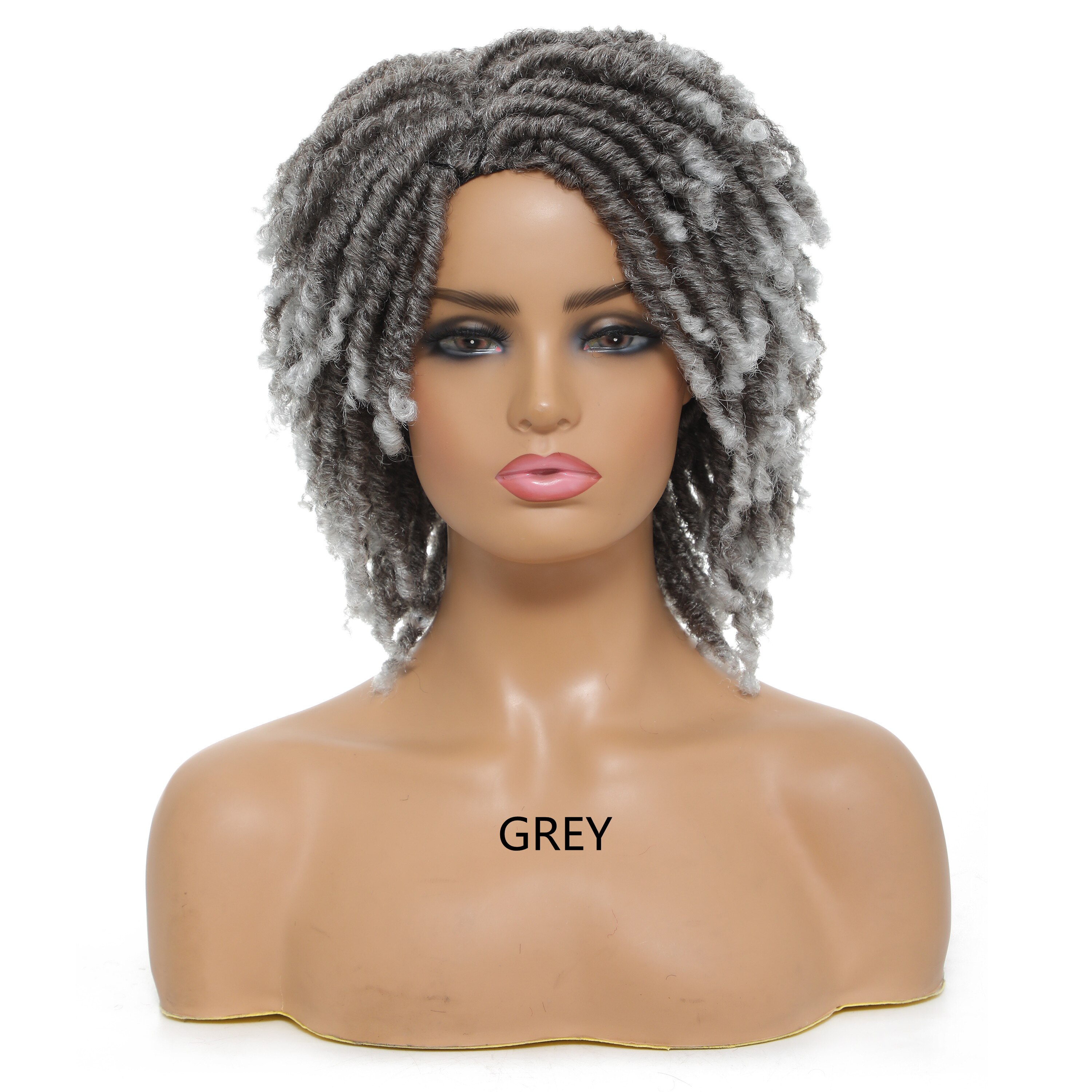DQ Braided Wig For Women Synthetic Wig Short Dreadlock Hair Wig Curly Ombre Crochet Twist Hair Wigs GREY: GREY