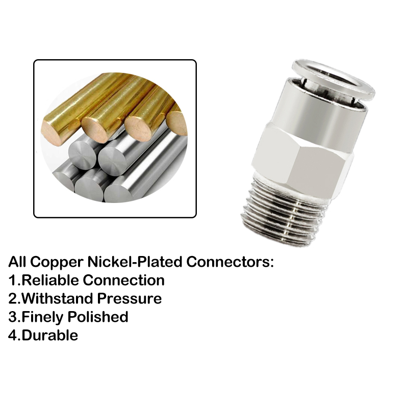 All-Copper Nckel-Plated PC4mm 6mm 8mm 10mm 12mm Pneumatic Connector Tracheal Straight Through Male Thread Quick-In Connector