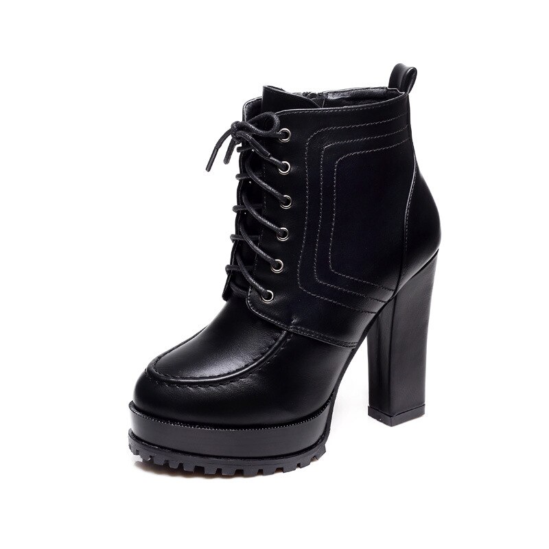 Botines de Mujer otoño Botas de plataforma de punta redonda negro gamuza zapatos de tacón alto Botas Mujer