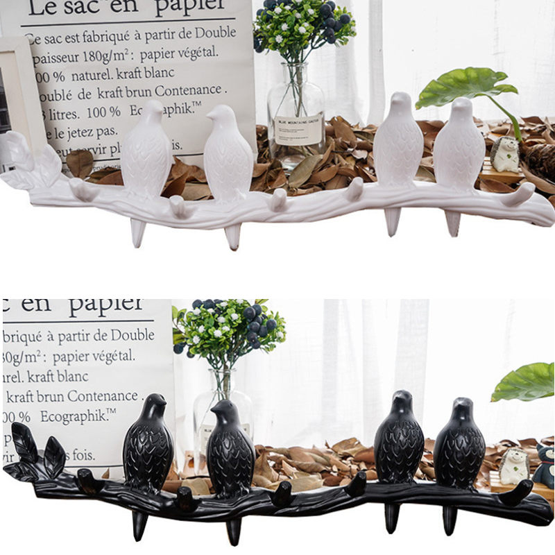 Perchero montado en la pared con ganchos para abrigos, sombreros, llaves, toallas, colgador artístico decorativo para puerta trasera, decoración de pájaros en ramas de árbol