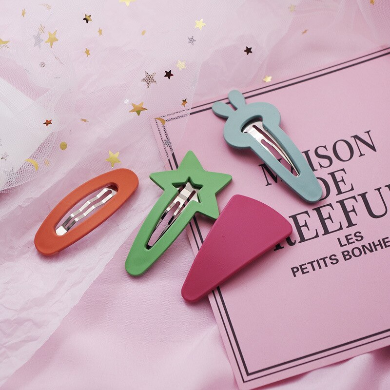 4 unids/lote geométrica, accesorios para el cabello para chicas niños caramelo Color mate Clip de pelo niños conejo estrella horquillas pasadores tocado