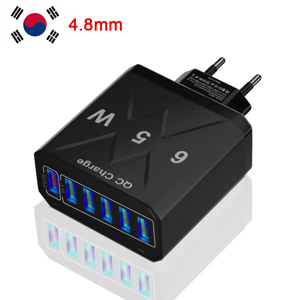65w mobiele telefoons 6 poorten snellader usb-oplader snellaadadapter 6-- in- -1 qc3.0 us eu-kr-stekker snellader voor iphone: Kr