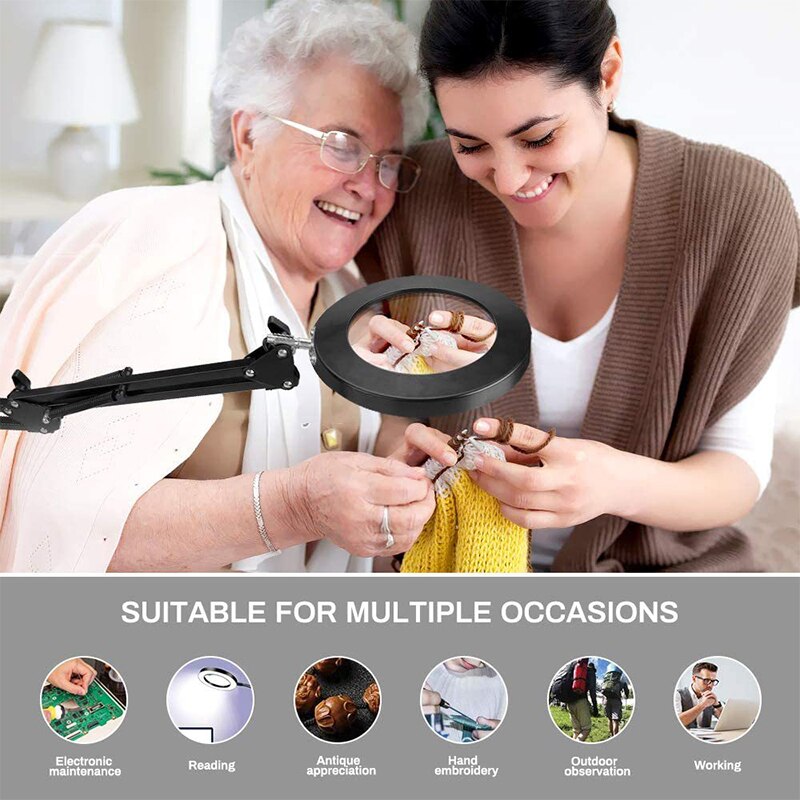 Lampe de Table LED pliable avec loupe éclairée 5X, USB, 3 Modes de couleurs, loupe pour fer à souder, réparation/soudage/lecture