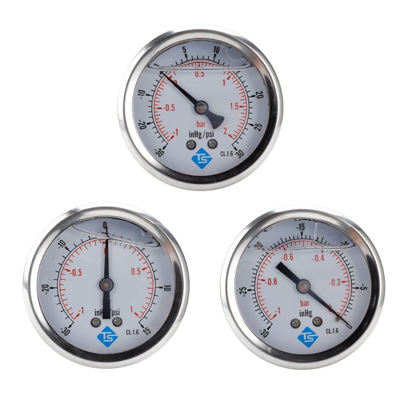 Manómetro de vacío de presión compuesto 1/4 BSP, lleno de glicerina de 68mm -1 ~ 0/1/2 Bar -30 * Hg + 0/15/30 PSI