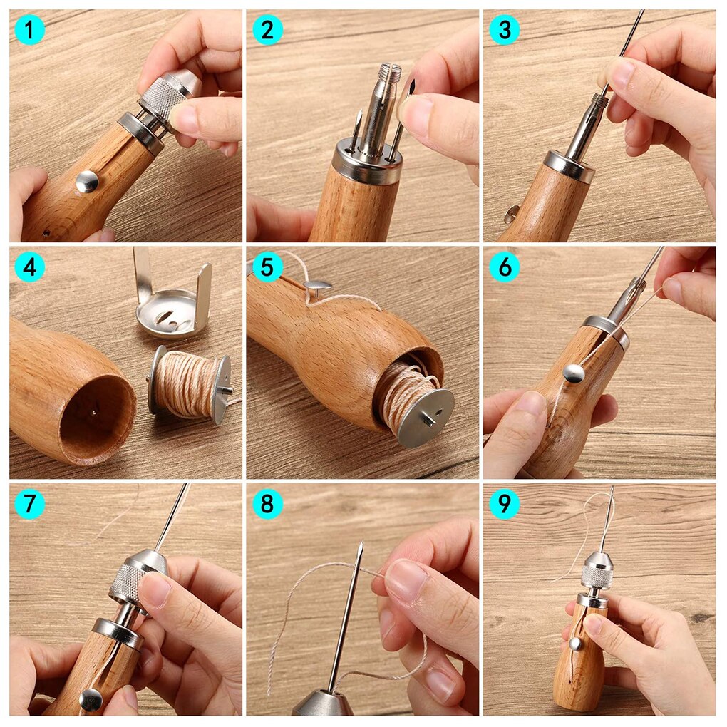 5 Pcs Leather Sewing Kit Needle and Waxed Thread Leather Sail Canvas Heavy Repair Speedy Stitcher Sewing Awl Tools