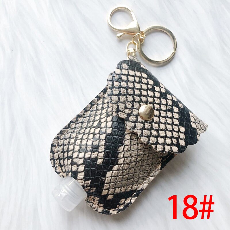 60Ml Reizen Lekvrije Leather Case Sleutelhanger Tas Hervulbare Lege Fles Voor Handdesinfecterend Bag Met Key Ringen Hanger fles: 18