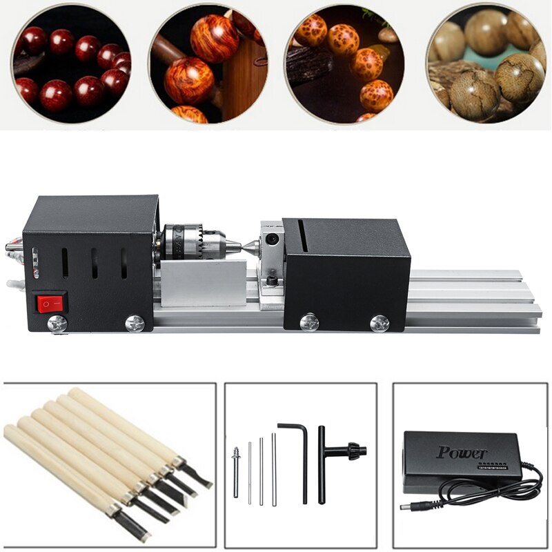 200W 12-24V Mini Wood Lathe Machine DIY Woodworking Miniature Buddha Pearl Lathe Grinding Polishing Beads Wood Drill Rotary Tool