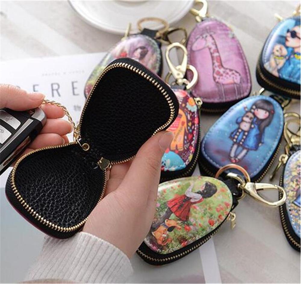 1pc Retail Universal Auto Key Cases Carton Pattern Small Wallets Cars Key Protection Bags Man's and Women's Beautiful Holders