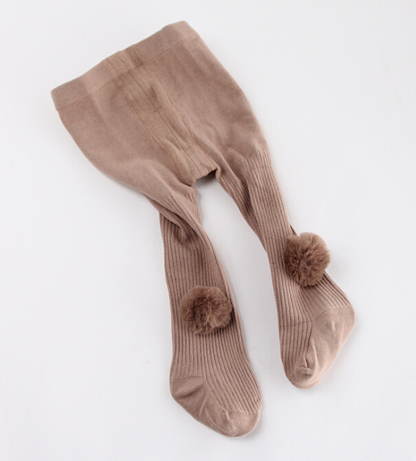 Baby Meisjes Bont Pompom Katoen Tignts Comfortabele Bal Bont Skinny Lange Kousen Herfst Winter Strakke voor 0-24Months Meisje: Khaki / 12-24M