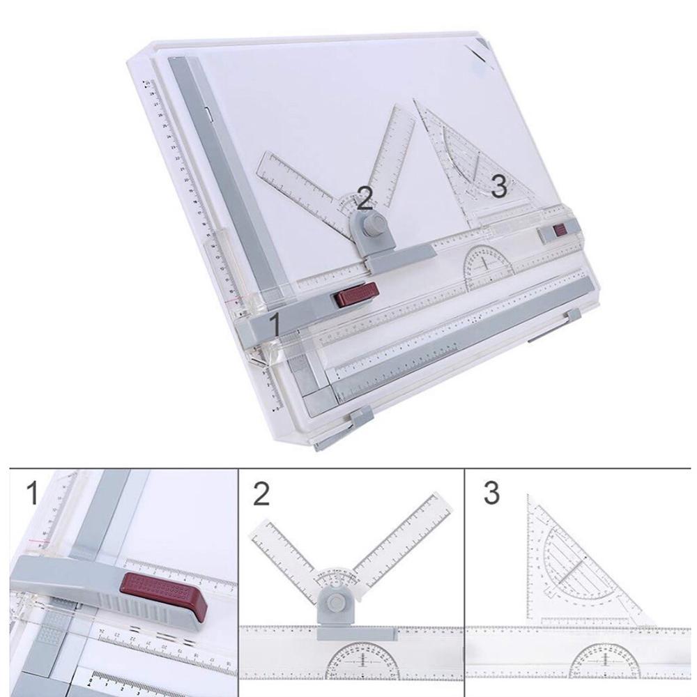Portable A3 Drawing Board Table with Parallel Motion Adjustable Angle Architect Draftsman Art Painting Drawing Tools Palette