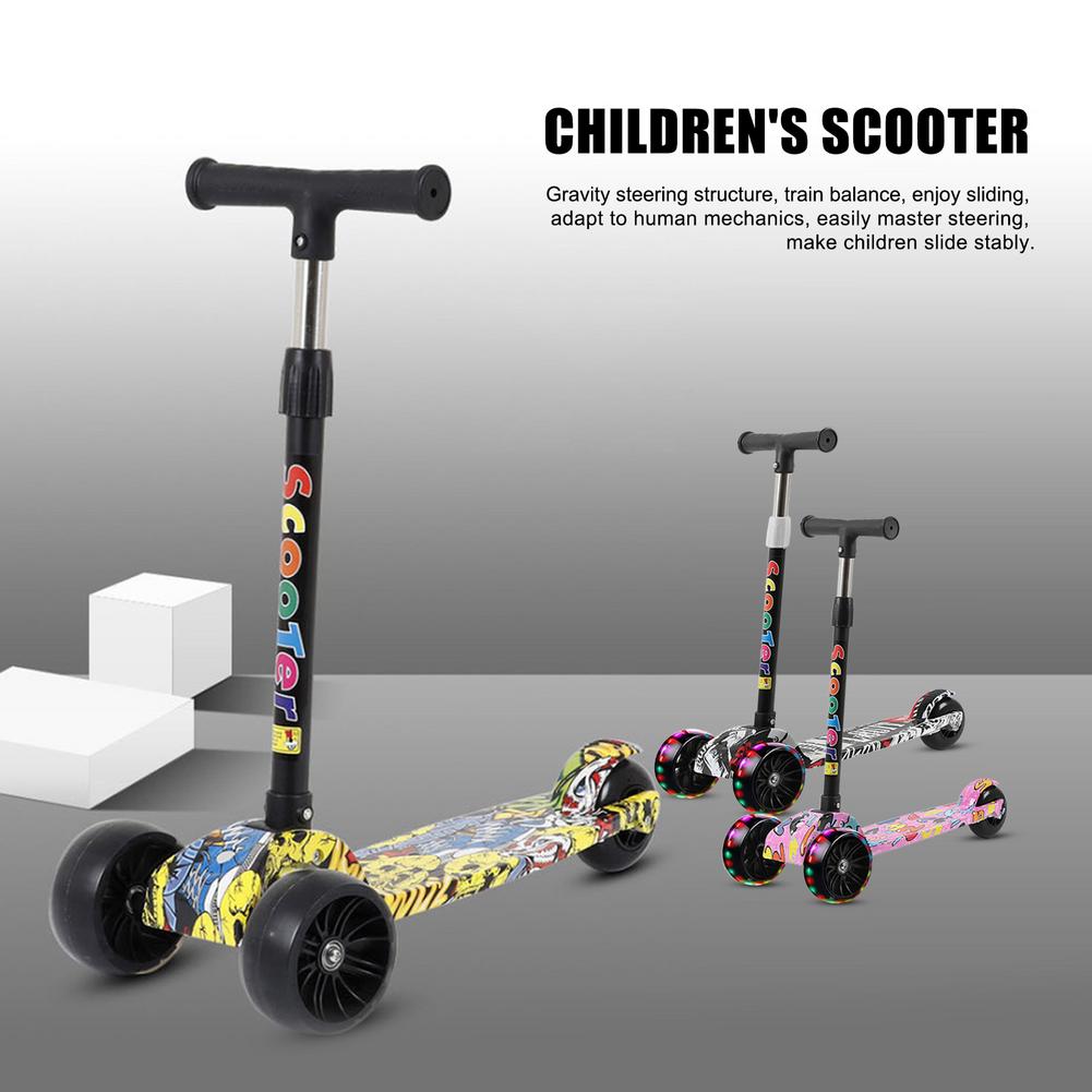 Scooter a tre ruote per bambini Scooter portatile pieghevole a una chiave Scooter Graffiti regolabile in altezza con ruote illuminate