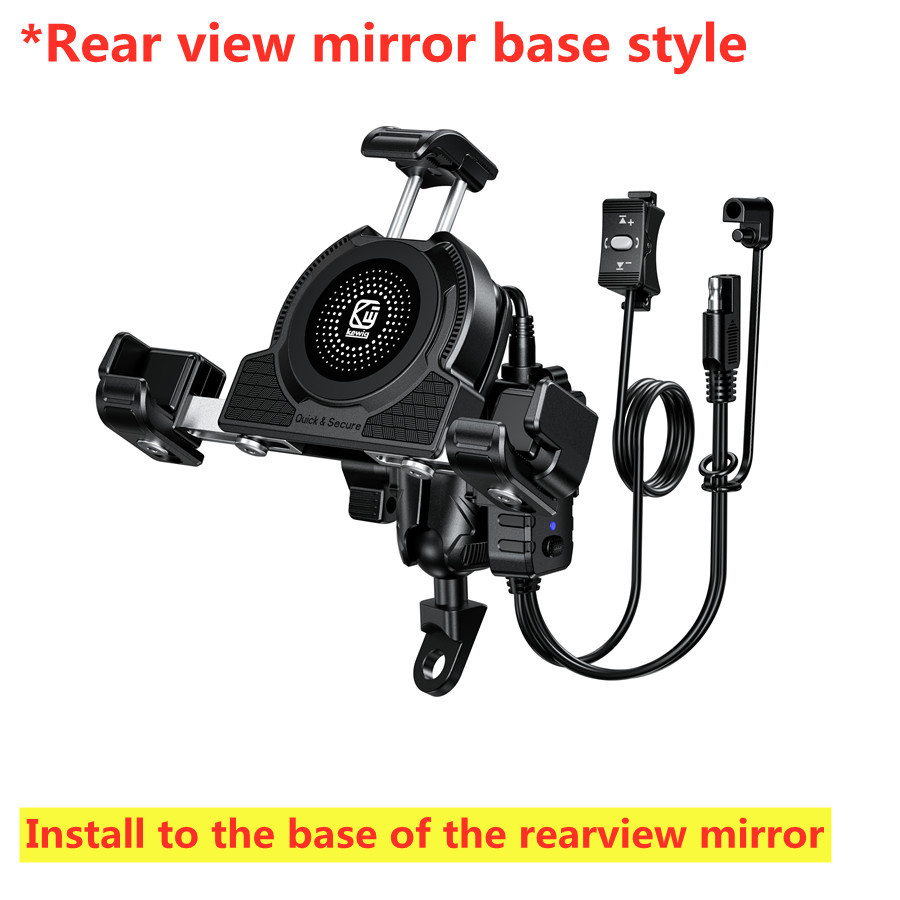 Soporte de teléfono para motocicleta, cargador inalámbrico, espejo para Moto, soporte móvil, carga rápida USB, soporte para manillar de teléfono móvil: Blanco