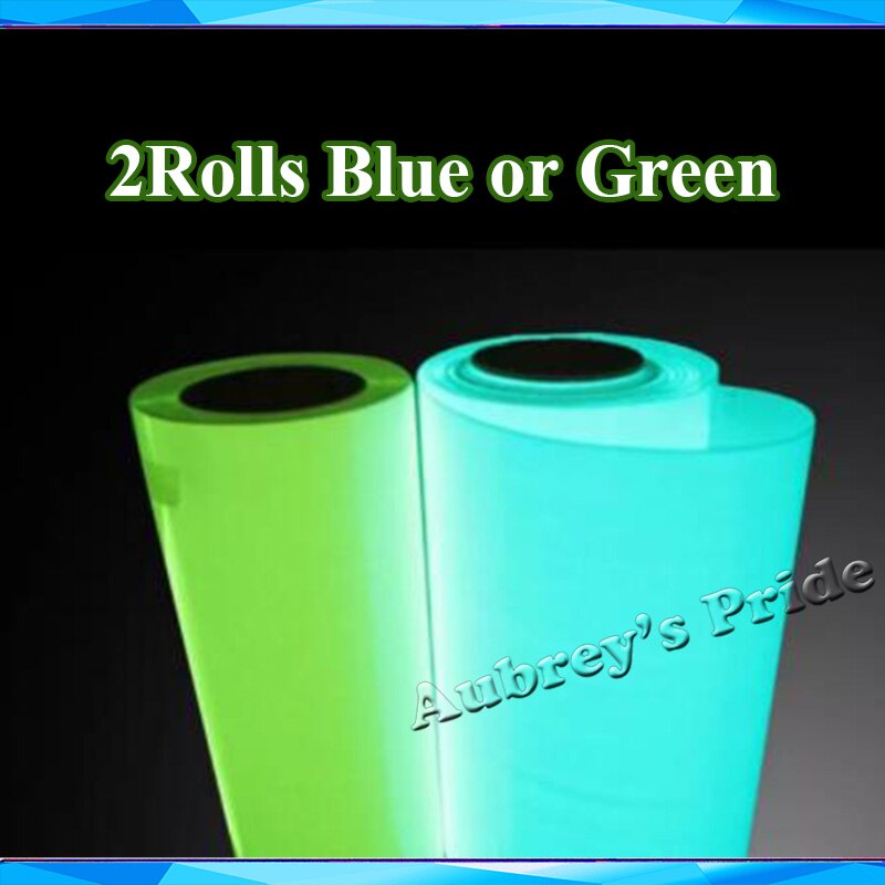 Gratis skib 2 ruller grøn + blå 25 cmx 50cm(10 " x20 ") glød i mørk varmeoverførsel vinylpresse skæreplotter t-shirt diy folie film