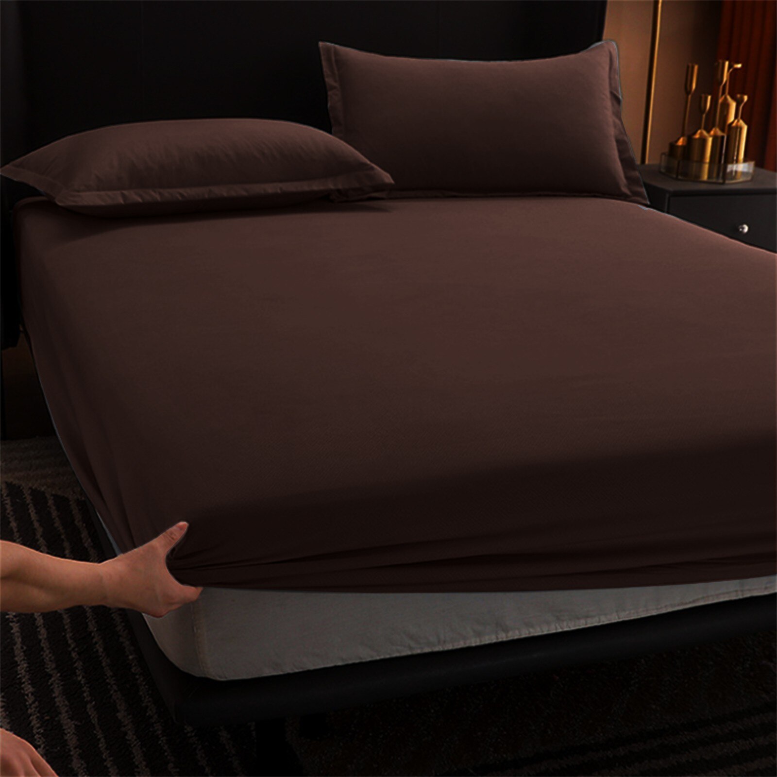 Zachte Polyester Hoeslaken Matrashoes Absorberende Sneldrogende Lakens Effen Kleur Bed Mat Grijpers Elastische Band Bed Cover