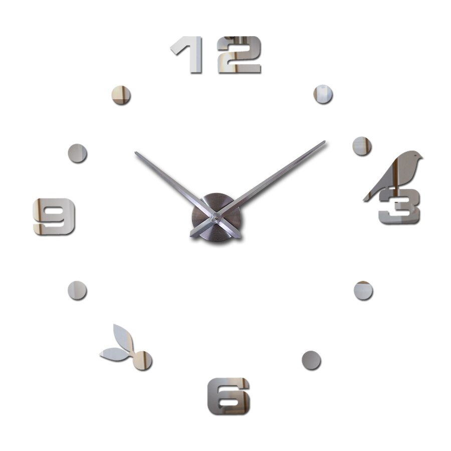 Quartz limited wall clock living room clocks modern diy mode mirror watch circular single face: Silver / 47inch