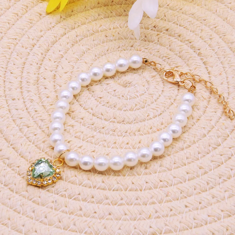 Collar de perlas de lujo para mascotas, colgante para gato y perro, suministros para mascotas, Collar de cristal de amor, Collar para gatito