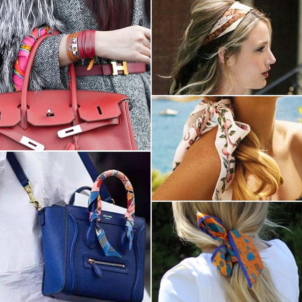 95cm*5cm Women Small Silk Long Scarf Irregular Printed Twill Skinny Scarves Hand Bag Ribbons Cloth Accessories