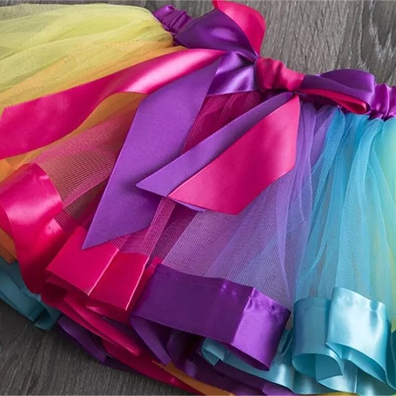 Jupe arc-en-ciel pour filles de 2 à 8 ans, jupes de fête colorées, en Tulle pelucheux multicolore pour enfants