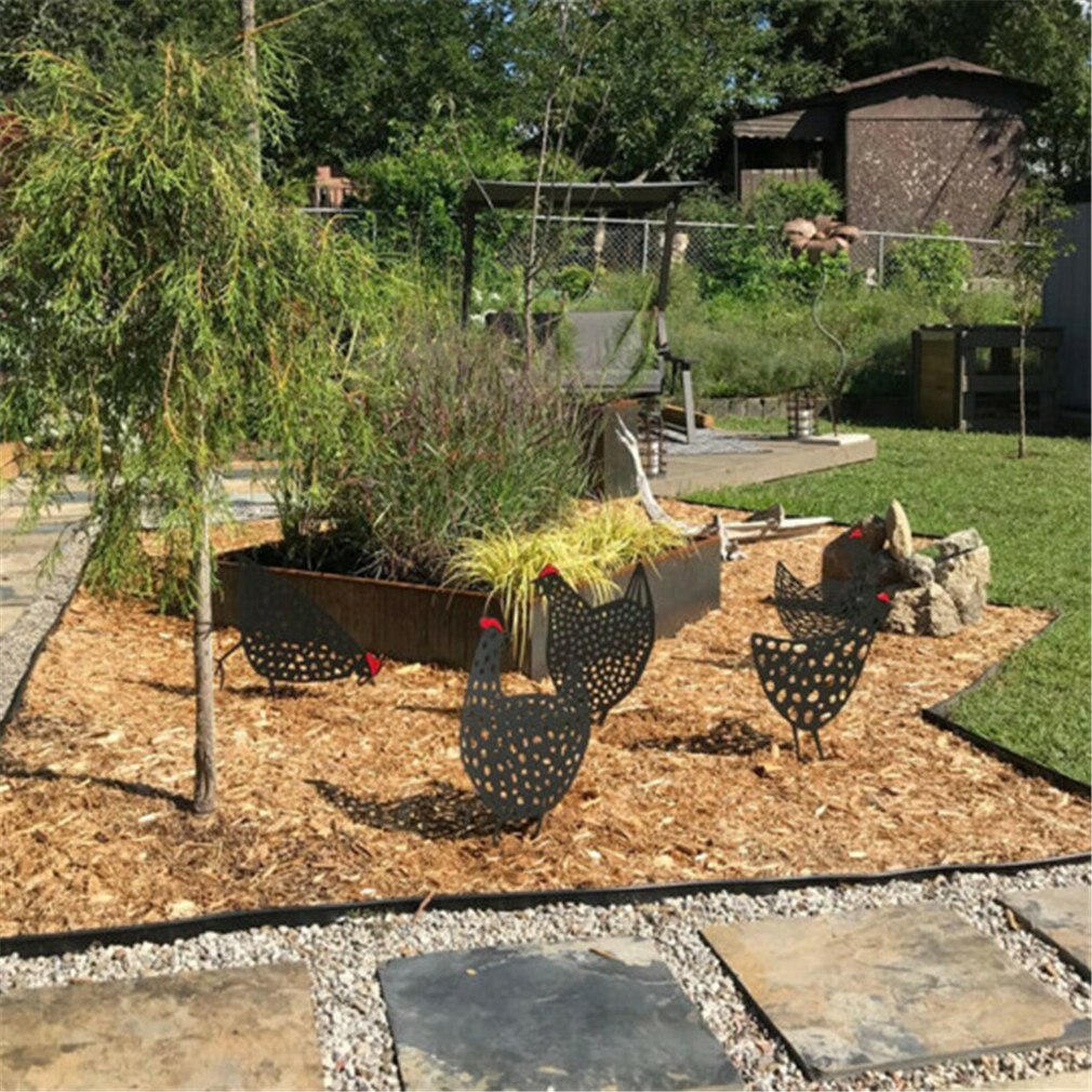 Chicken Yard Art Rooster Metal Animal Stakes Chicken Garden Silhouette Yard Art For Festival Chicken Statue Sculpture