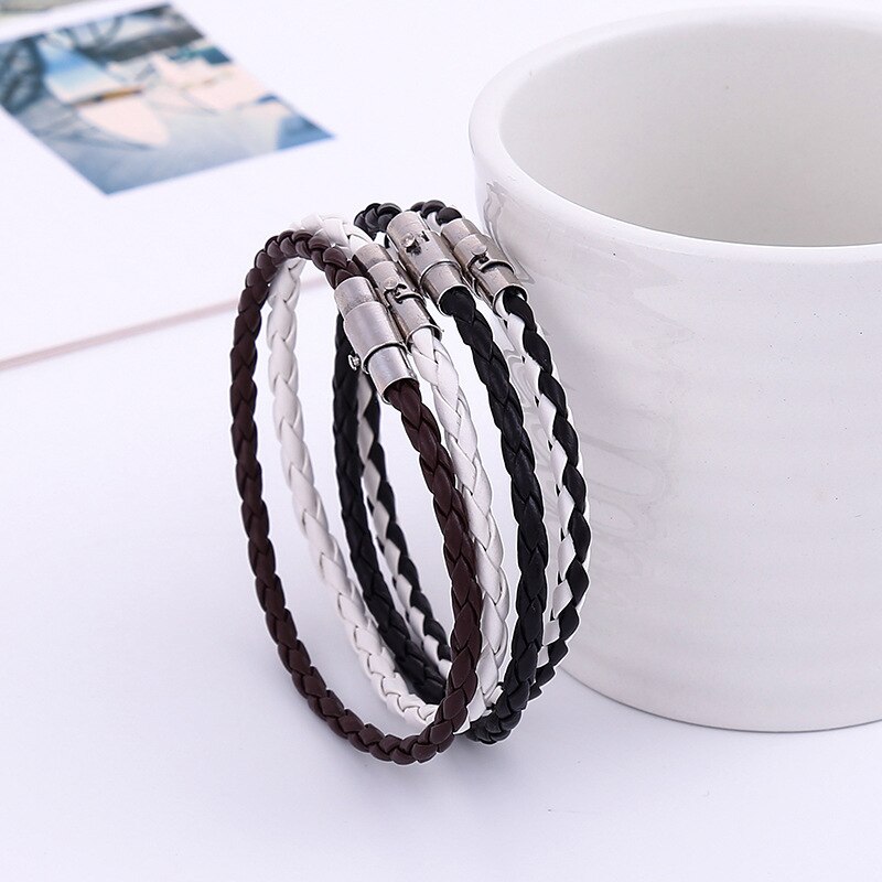 Theeleeshipin mænds armbånd brun sort flettet læder armbånd mænds magnetlås smykker 4 6mm