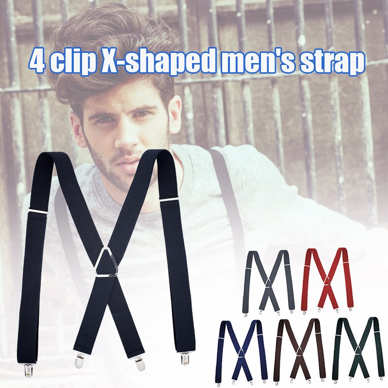 Nouvelle hommes pantalon sangle décontracté couleur unie hommes pantalon sangle avec 4 Clips élastique réglable pantalons bretelles