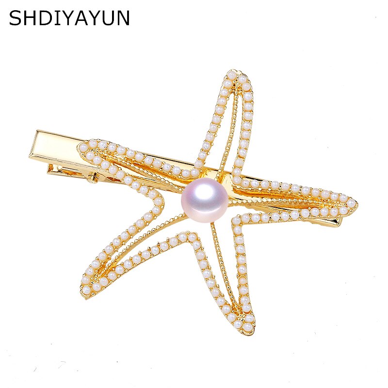 SHDIYAYUN Pearl Beads Hair Clip for Woman Triangle Freshwater Pearl Jewelry Barrette Handmade Starfish Hair Pin