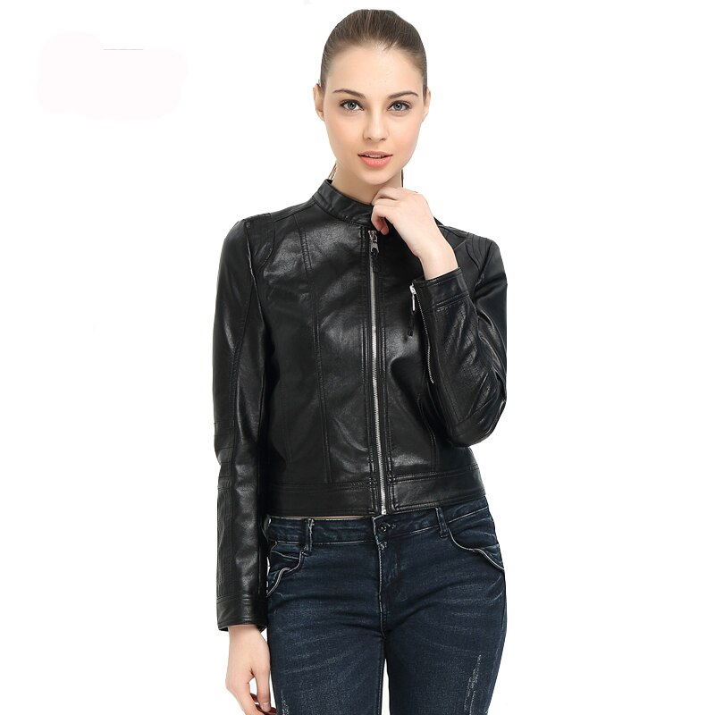 Fitaylor Spring Autumn Women Faux Leather Jacket Biker Coat Black Zippers Outwear Slim Motorcycle Jackets O Neck Bomber Jacket
