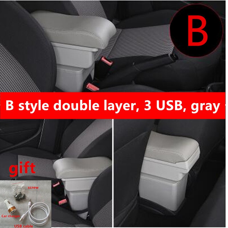 Voor hyundai  i10 armsteun box centrale opbergruimte opbergbox armsteun box met bekerhouder asbak usb-interface 2006: B-stijl grijs