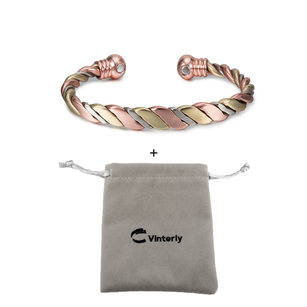 Bracelet magnétique Vinterly boule de cuivre or Rose manchette ouverte Bracelets réglables Bracelets pour femmes Bracelets de cuivre torsadés: with bag