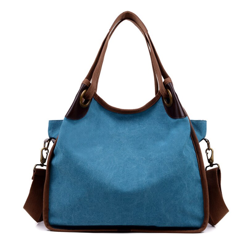 Merke håndveske dame glidelås skulderveske bomull lerret håndveske tilfeldig tote kvinnelig øko crossbody bag dame vintage messenger bags: Blå