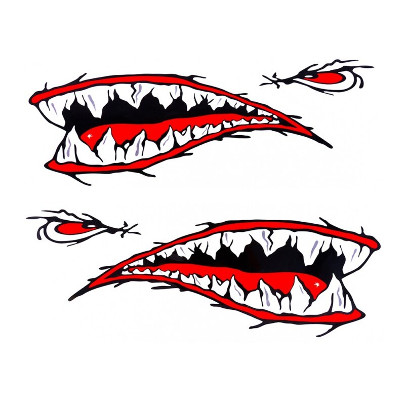 Pegatina de Kayak de 2 piezas, pegatinas impermeables con dientes de tiburón para la boca, calcomanía para canoa, bote marino, coche, camión, vinilo, tabla de surf, pegatinas DIY: C
