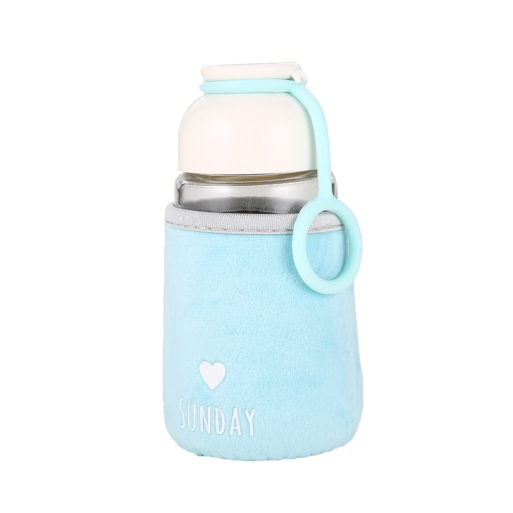 320ML coeur forme impression verre bouteille d'eau mignon tissu couverture tasse à boire lettre bouteille étudiants bouteille d'eau