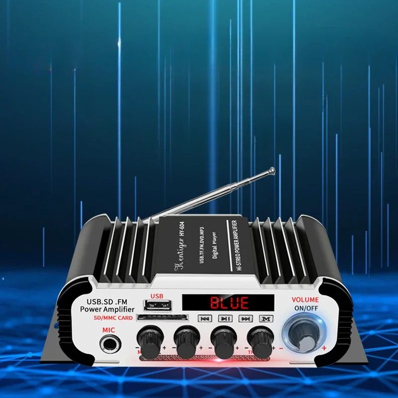 4CH Home Car Digital Amplifiers Hifi Stereo Audio Bass Power Amplifier FM USB SD LED Subwoofer Loud Speaker