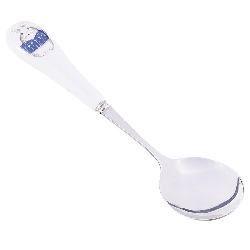 Stainless Steel Ceramic Spoon White Portable Pudding Dessert Fruit Spoons Household Cartoon Children's Soup Rice Spoon