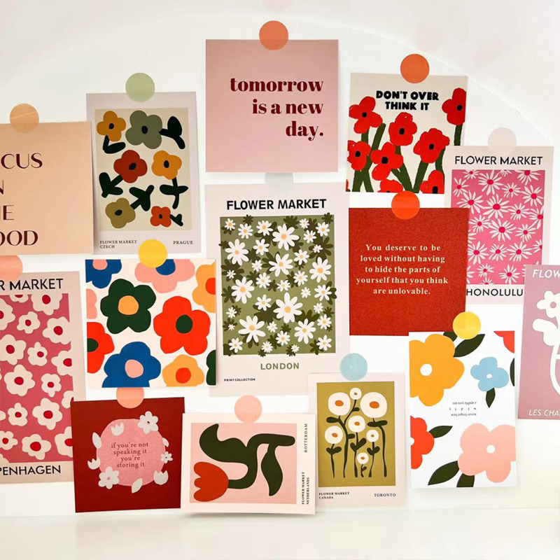 Tarjeta decorativa de mercado de flores artísticas Ins, postal colorida creativa, fondo de sala de dormitorio, pegatina de pared, accesorios para fotos, 15 hojas