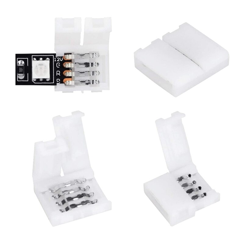 50Packs 4-Pin Rgb Led Licht Strip Connectors 10Mm Led Strip Gapless Solderless Adapter Terminal Extension