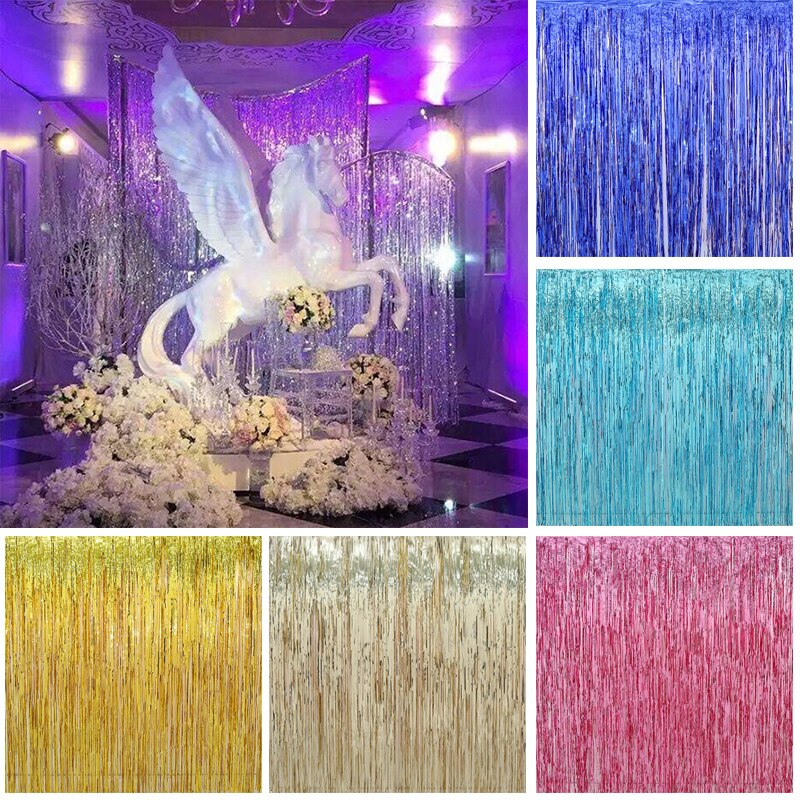 Party Backdrop Glitter Gold Curtains Wedding Birthday Anniversary Tassel Background Decoration Favors Coloured Ribbon Drapes