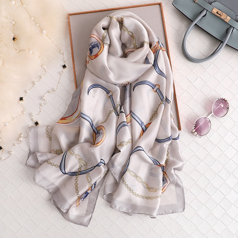 Høst 100%  silkeskjerf dame luksusmerke belter sjal og omslag foulard femme bandana mujer pluss størrelse 180cm