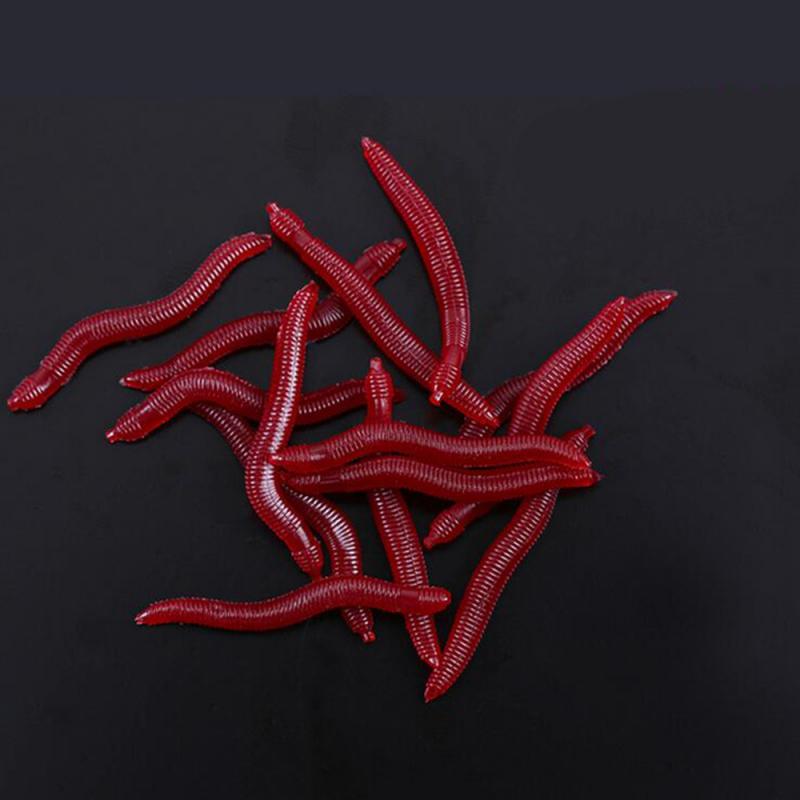 50PCS 4cm Worms Soft Baits Artificial Fishing Lure Lifelike Fishy Smell Red Soft Lures